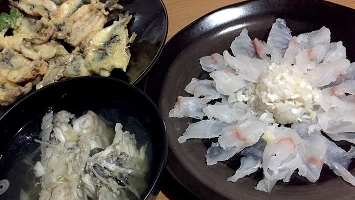 釣ったヒラメの薄造り・潮汁と小サバの天ぷら…〆はヒラメ茶漬け！